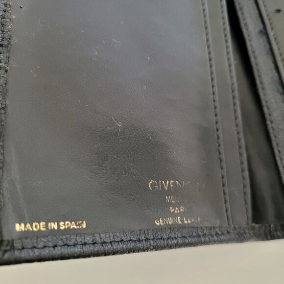 Givenchy Vintage Wallet Black Bifold Logo Large Checkbook Unisex Slim Leather - Picture 4 of 11